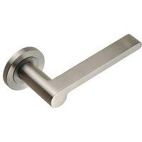 Loops PAIR Flat Bar Lever with Rounded End on Round Rose Concealed Fix Satin Steel in Metallics