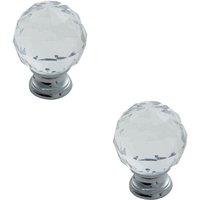 Loops 2x Faceted Crystal Cupboard Door Knob 40mm Dia Polished Chrome Cabinet Handle