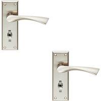 Loops 2x PAIR Angular Lever on Bathroom Backplate Door Handle 150 x 50mm Satin Nickel in Metallics