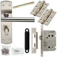 Loops Door Handle & Bathroom Lock Pack Satin Steel Modern Straight T Bar Backplate in Metallics