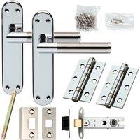 Loops Door Handle & Latch Pack Chrome & Satin Nickel Modern Round Bar on Backplate in Metallics