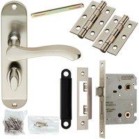 Loops Door Handle & Bathroom Lock Pack Satin Chrome Scroll Lever Thumb Turn Backplate
