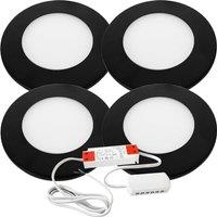Loops 4x MATT BLACK Ultra-Slim Round Under Cabinet Kitchen Light & Driver Kit - Natural White Diffused LED