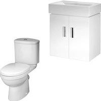 Balterley Wall Hung Vanity Basin Unit, Toilet Pan, Cistern & Seat - Gloss White in Grey