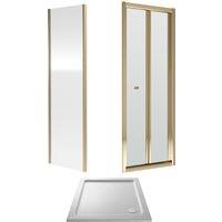 Balterley Ruwa Square Bi-Fold & 4mm Glass 700x700mm Tray Door Side Panel Brass in Metallics