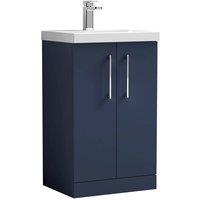 Balterley Contemporary Bathroom Floor Standing 2 Soft-Close Door Vanity Unit & Mid-Edge Ceramic Basin, Midnight Blue, 500 mm in Blue