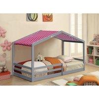 Comfy Living Ltd 3ft Wooden House Bed With Pink Tent in Grey | Size: Single