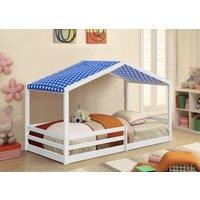 Comfy Living Ltd 3ft Wooden House Bed With Blue Tent in White | Size: Single
