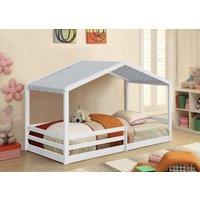 Comfy Living Ltd 3ft Wooden House Bed With Grey Tent in White | Size: Single