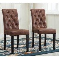 MCC Direct Set of 2 Linen Fabric Plush Padded Buttoned Back Dining Chairs in Brown