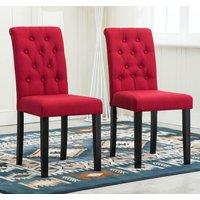 MCC Direct Set of 2 Linen Fabric Plush Padded Buttoned Back Dining Chairs in Red
