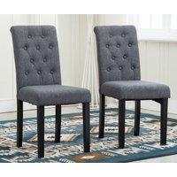 MCC Direct Set of 2 Linen Fabric Plush Padded Buttoned Back Dining Chairs in Grey