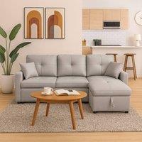 SquareBoxx Astoria 3 Seater L Shape Convertible Pullout SofaBed with Deep Storage in Light Grey