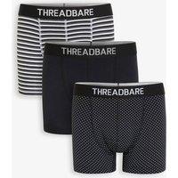 Threadbare Men's 3-Pack Printed Hipster Fit Boxer Shorts in Black | Size: Medium