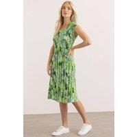 Klass. Women's Botanical Print Pleated Dress in Green | Size: 2XL
