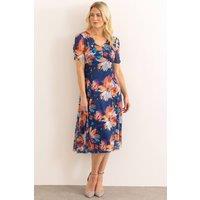 Klass. Women's Bouquet Printed Panelled Mesh Dress in Navy | Size: 22