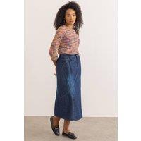 Klass. Women's Midaxi Faded Cotton Denim Skirt in Navy | Size: 14