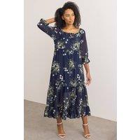 Klass. Women's Garden Print Tiered Midaxi Dress in Dark Blue | Size: XL