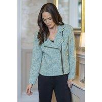 Klass. Women's Textured Shimmer Biker Jacket in Green | Size: 18