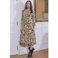 Klass. Women's Floral Print Tie Waist Dress in Mustard | Size: 20