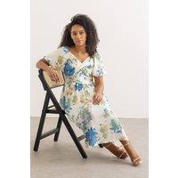 Klass. Women's Floral Print Puff Sleeve Midi Dress in Ivory | Size: 16