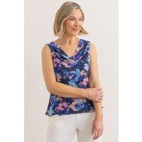 Anna Rose Women's Bouquet Printed Top in Dark Blue | Size: 22