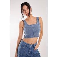 Pink Vanilla Women's Denim Cropped Corset Top in Blue | Size: Small