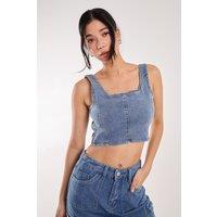 Pink Vanilla Women's Denim Cropped Corset Top in Blue | Size: Medium