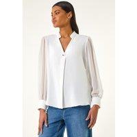 Roman Women's Chiffon Sleeve V-Neck Pleated Top in Ivory | Size: 20
