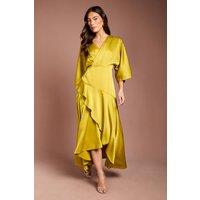 Coast Women's Satin Back Crepe Ruffle Wrap Midi Dress in Olive | Size: 14