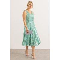 Klass. Women's Sequinned Mesh Sleeveless Dress in Aqua | Size: 10