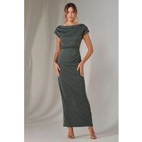 Jolie Moi Women's Asymmetrical Bodycon Midaxi Dress in Khaki | Size: 14