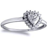 Jewelco London Women's 9ct White Gold CZ Love Halo Cluster Ring 5mm 0.50cts in Silver | Size: Medium