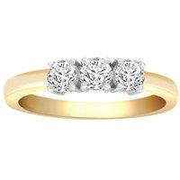 Jewelco London Women's 18ct 2 Colour Gold Diamond 3 Stone Uniform Trilogy Ring 3.5mm | Size: T