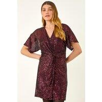 Roman Women's Sequin Twist Front Stretch Dress in Magenta | Size: 18