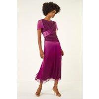 Roman Women's Hotfix Ombre Mesh Midi Dress in Wine | Size: 18