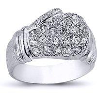 Jewelco London Men's Rhodium Plated Silver Round CZ Boxing Glove Charm Ring 14mm | Size: V