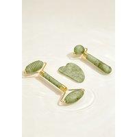 SHEONLY 3 Piece Portable Jade Facial Massage Set with Gua Sha & Jade Rollers in Green