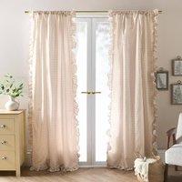 OHS Gingham Frill Voile Net Curtain Pair Window Panels Slot Top Set in Natural | Size: 140 cm width x 220 cm drop