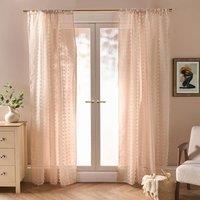 OHS Tufted Pompom Voile Net Curtain Pair Window Panels Slot Top Set in Natural | Size: 140 cm width x 220 cm drop