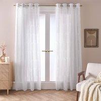 OHS Tufted Arches Voile Net Curtain Pair Window Panels Slot Top Set in White | Size: 140 cm width x 220 cm drop