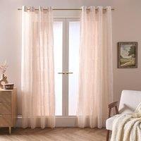 OHS Tufted Arches Voile Net Curtain Pair Window Panels Slot Top Set in Natural | Size: 140 cm width x 220 cm drop