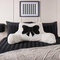 OHS Embroidered Bow Cuddle Cushion Teddy Fleece Reading Pillow in White