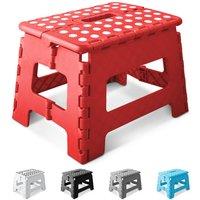 Keplin 9 Inch Heavy Duty Folding Step Stool | Non-Slip Foldable Footstool in Red