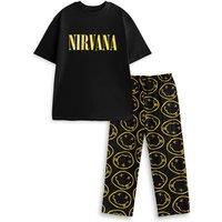Nirvana Men's Short Sleeve Long Leg Pyjama Set | Black | Official | Size: Medium