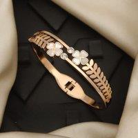 The Colourful Aura Women's Rose Gold Clover Leaf Brass Kada with CZ Stones