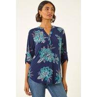 Roman Women's Floral Puff Print Stretch Shirt in Dark Navy | Size: 10
