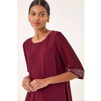 Roman Women's Embellished Cuff Chiffon Top in Wine | Size: 12