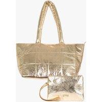 Etre Women's Quilted Tote Bag & Wristlet Purse Set in Gold