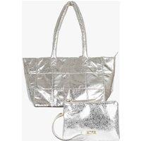 Etre Women's Quilted Tote Bag & Wristlet Purse Set in Silver